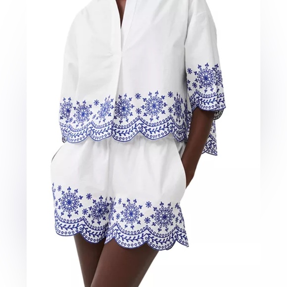 French Connection Alissa Cotton Embroidered Shorts - Picture 1 of 9